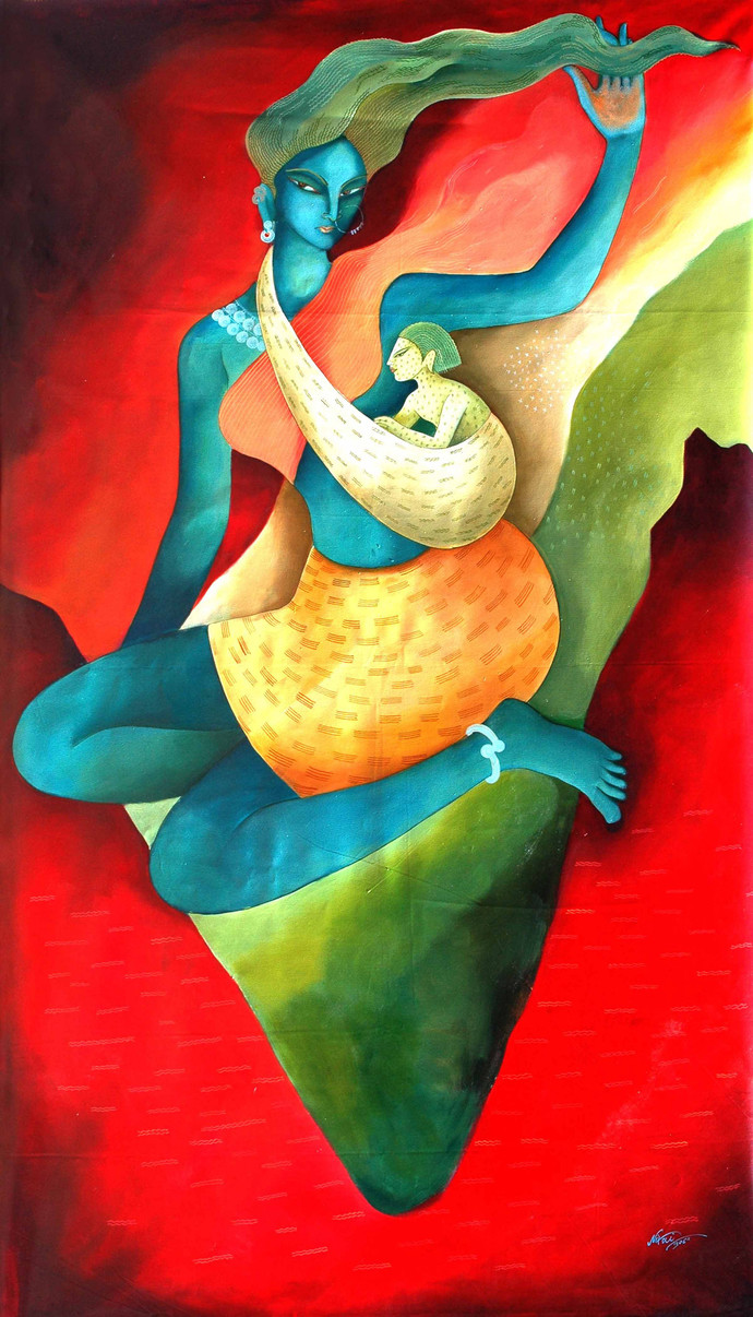 690x1206 Mother India By Artist Nitai Das Expressionism, Painting - Mother Painting