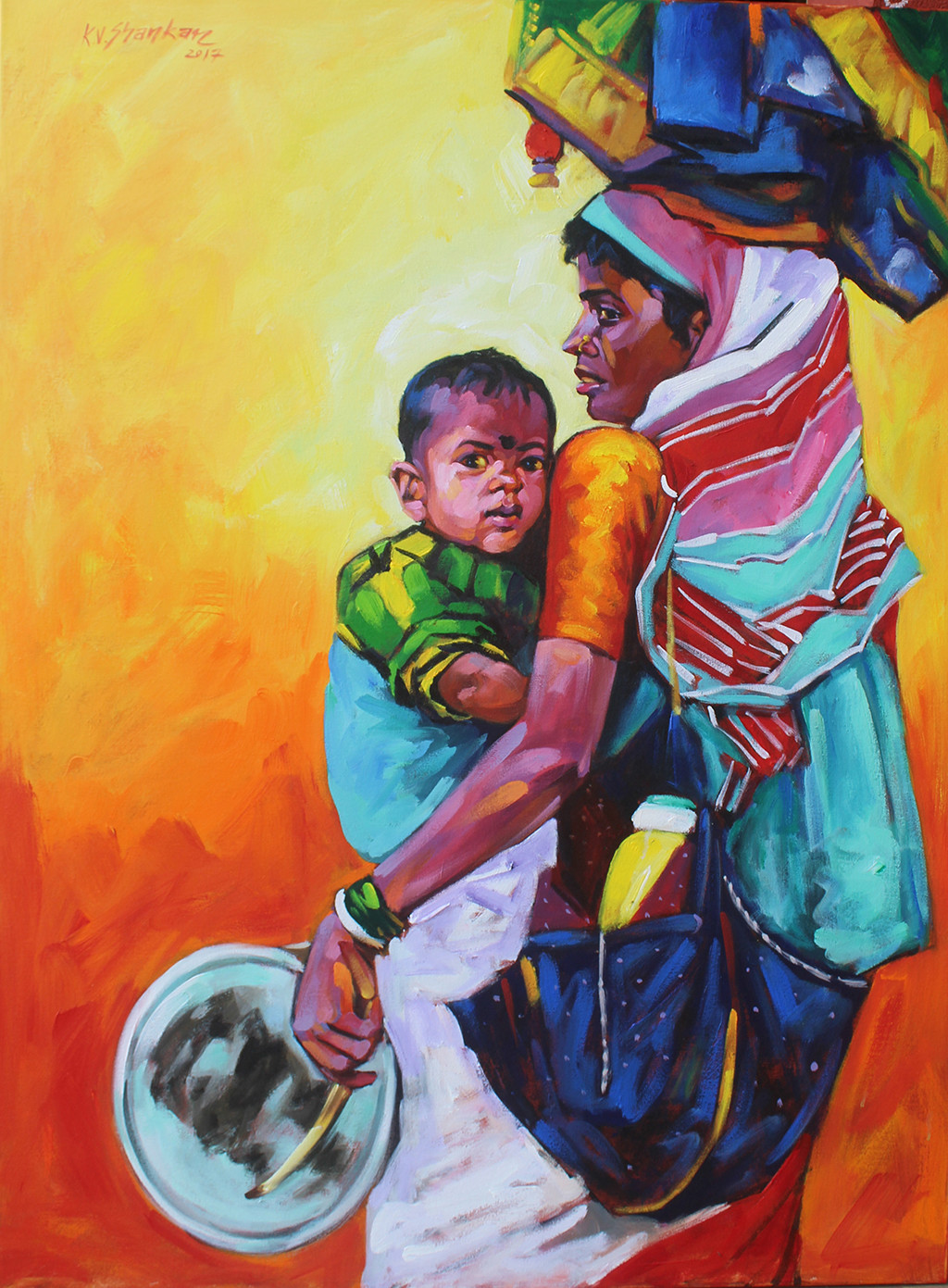 1024x1391 Mother Amp Child 11 By Artist K V Shankar Expressionism, Painting - Mother Painting