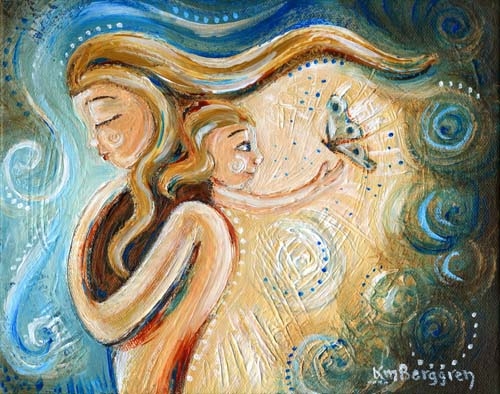 500x394 Print On Canvas, Archival, Mother Child, Blue, Red, Butterfly - Mother Painting