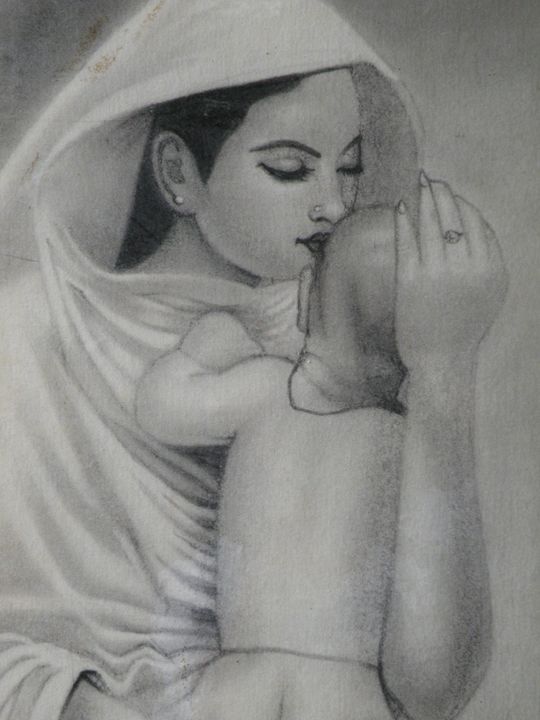 540x720 Mother And Child (Charcoal Painting) - Mother Painting Images