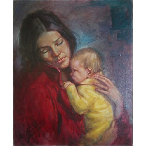 500x500 Orig Oil Painting Portrait Mother And Child - Mother Painting Images