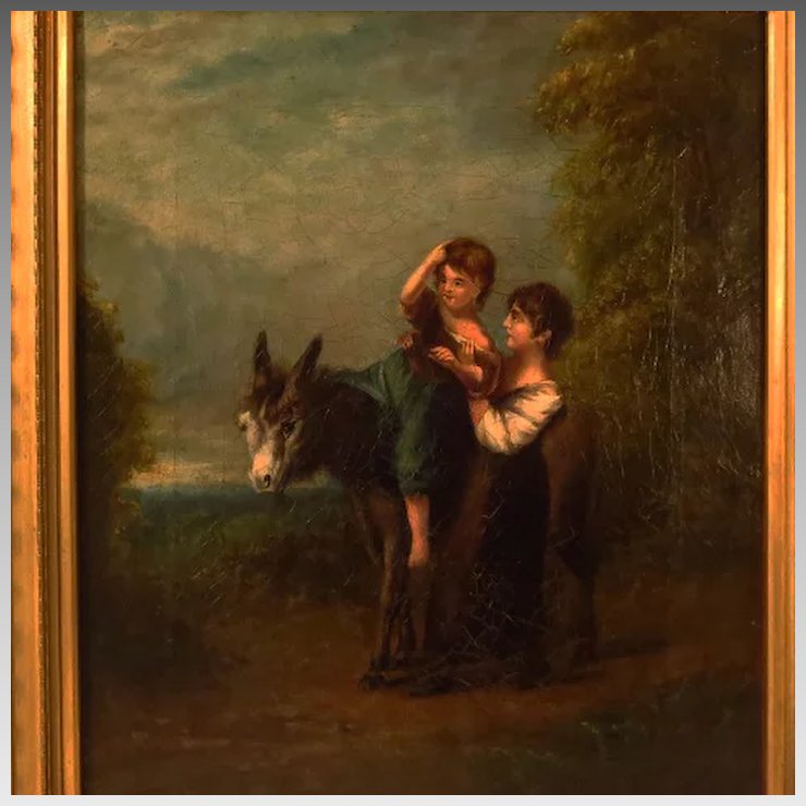 740x740 Antique English Oil Painting Mother Child Donkey Larie Allen - Mother Painting Images