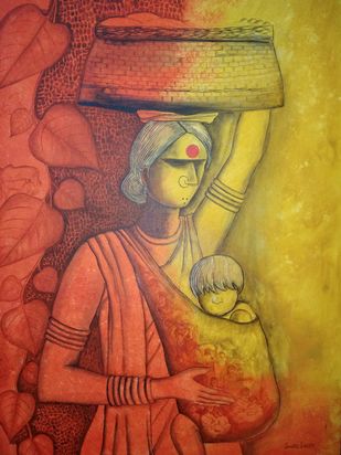 309x412 The Mother By Artist Janaki Injety Figurative Art Acrylic - Mother Painting Images
