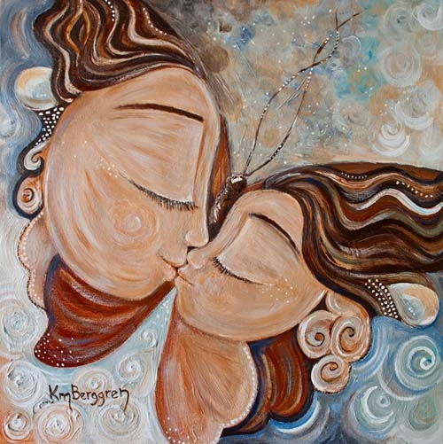 500x501 Butterfly, Mother And Child, Toddler, Kiss, Daughter, Long Hair - Mother Painting Images