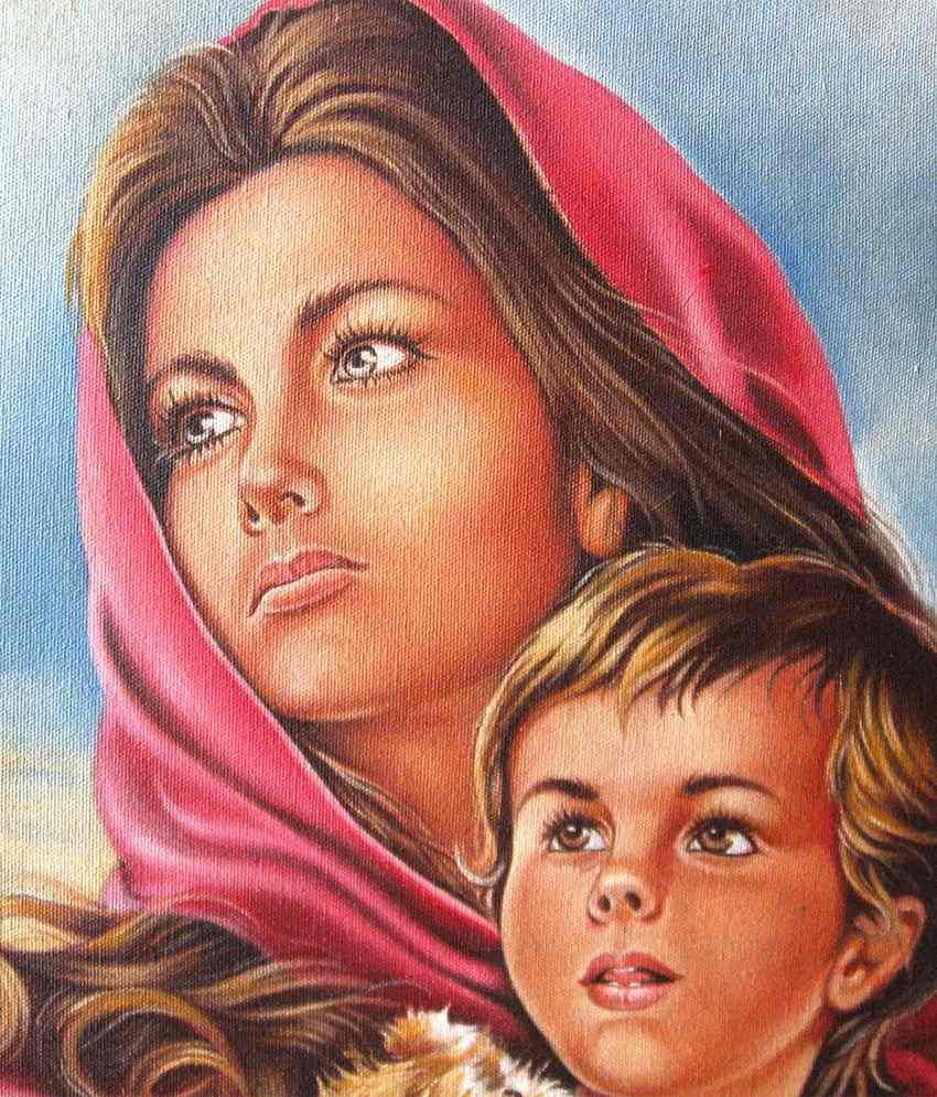 850x995 Icb Mother And Son Painting On Canvas Buy Icb Mother And Son - Mother Painting Images