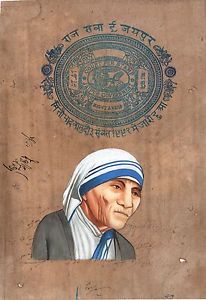 206x300 Mother Teresa Painting Handmade Indian Miniature Old Stamp Paper - Mother Teresa Painting