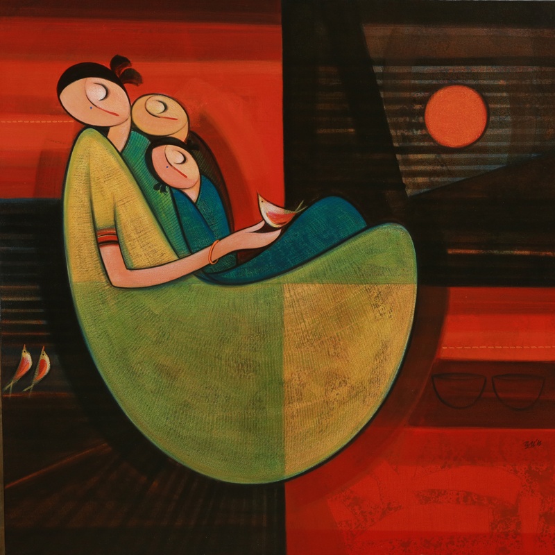 800x800 Motherhood 3 By Artist Dattatraya Thombare Figurative Art - Motherhood Painting
