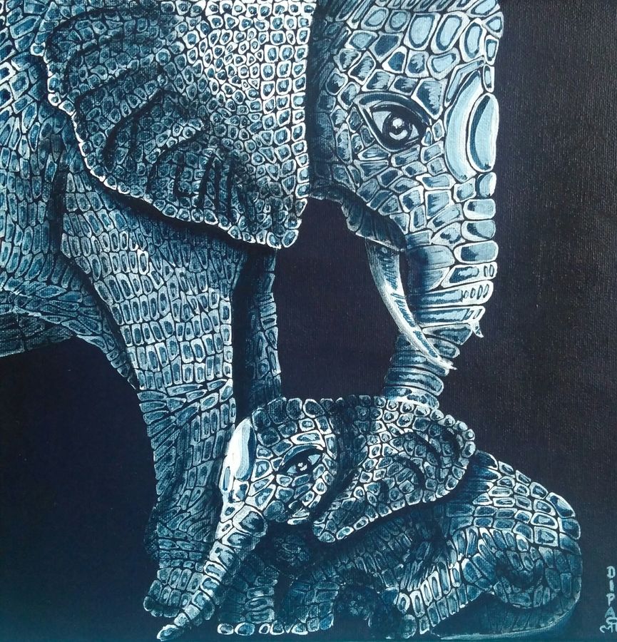 865x900 Elephant 2 Motherhood Painting By Artist Dipali Deshpande - Motherhood Painting