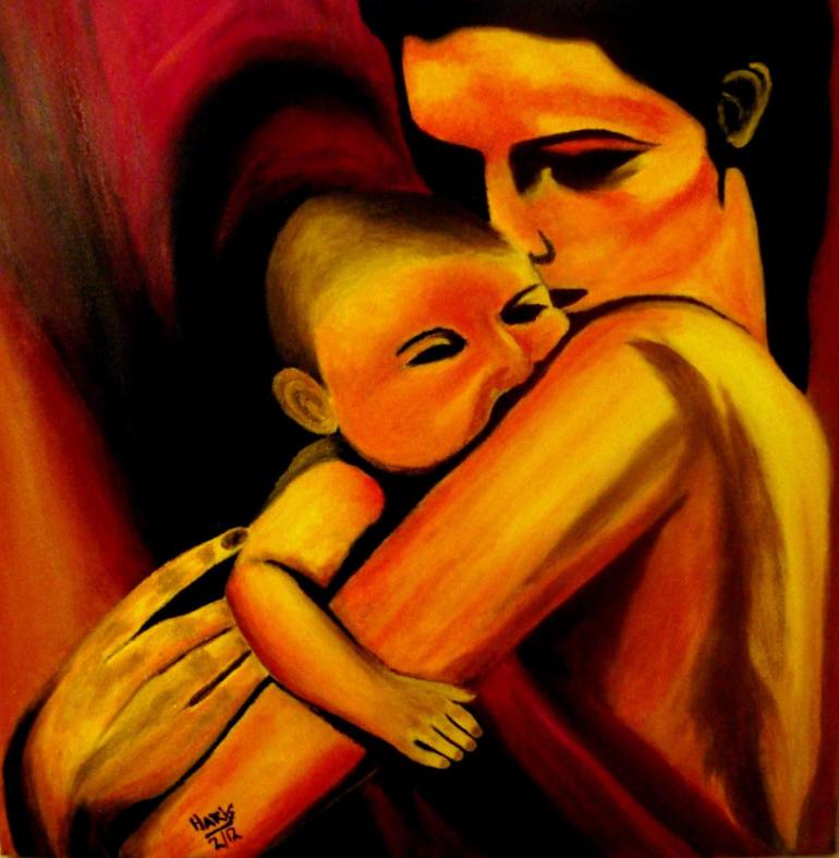 770x787 Saatchi Art Mother Love Painting By Haris Khan - Mothers Love Painting