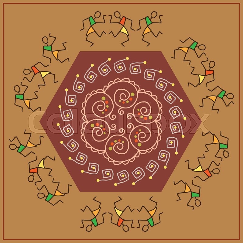 800x800 Folk Dancers Tribal Design, Motif, Wall Painting Vector Art - Motif Painting