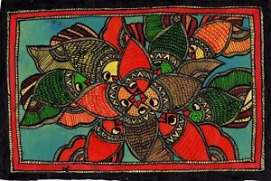 300x200 Madhubani Fish Motif Art Indian Mithila Handmade Miniature Tribal - Motif Painting