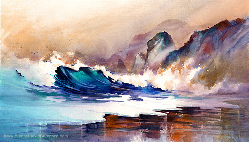 800x457 West Coast Color And Motion Ocean Wave Watercolor Painting - Motion Painting