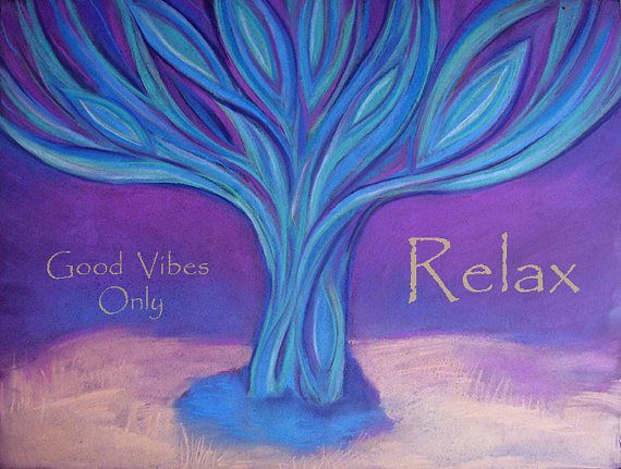 570x431 Relax Good Vibes Only Quote, Tree Abstract Painting, Blue Purple - Motivational Painting