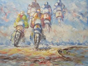 300x225 Abstract Motorcycle Race Contemporary Modern Large Oil Painting - Motorcycle Canvas Painting