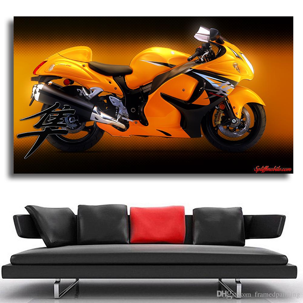 1000x1000 2018 Modern Canvas Oil Painting Yellow Hayabusa Motorcycle Posters - Motorcycle Canvas Painting