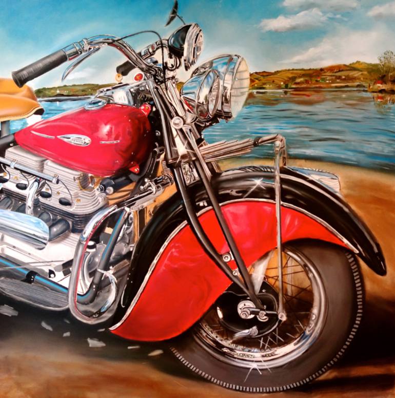 770x775 Saatchi Art Indian Chief Motorcycle Painting By Daniel Magidson - Motorcycle Painting