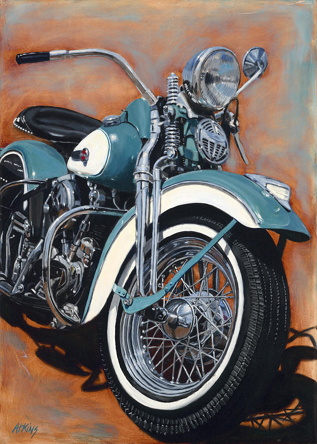 642x900 Turquoise 47 Painting By Jack Atkins - Motorcycle Painting