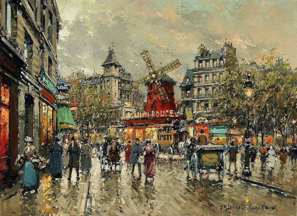 1032x750 Le Moulin Rouge Place Blanche A Montmartre Painting Antoine - Moulin Rouge Painting