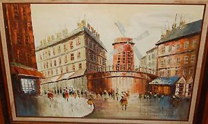 300x179 Pierce Moulin Rouge Paris Street Scene Original Oil On Canvas - Moulin Rouge Painting