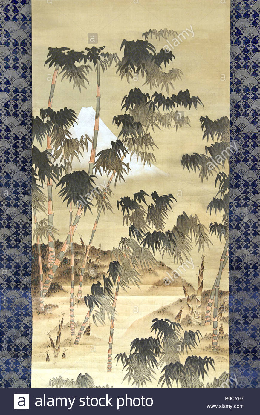 870x1390 Mount Fuji Through The Bamboo Grove. Detail Of A Painting On Silk - Mount Fuji Painting Hokusai