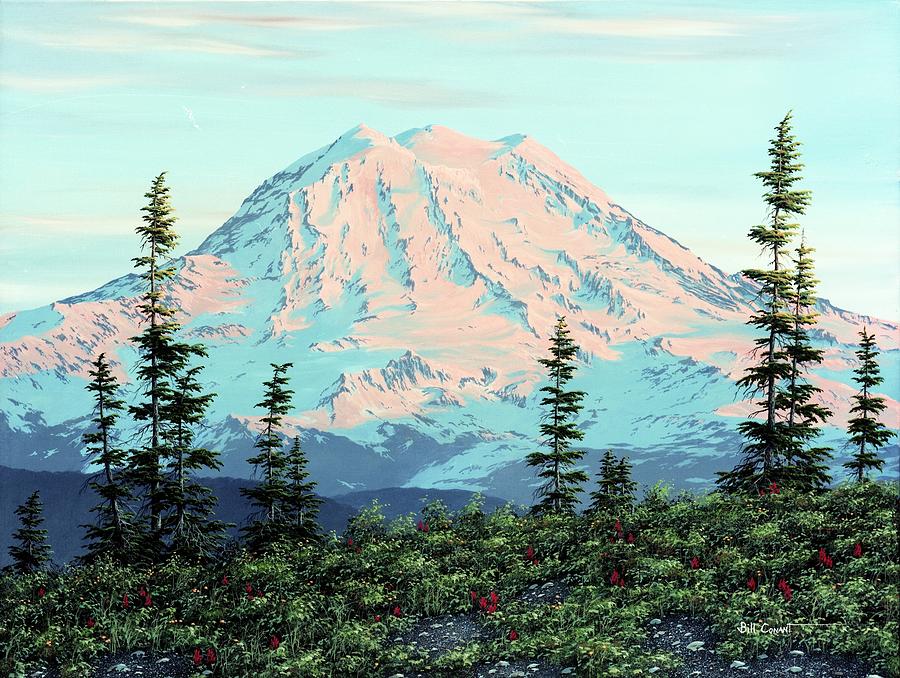 900x678 Mt Rainier Sunset Painting By Bill Conant - Mount Rainier Painting