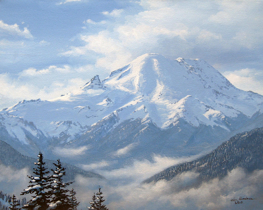 900x719 Mt. Rainier From Cystal Mountain Painting By Ian Henderson - Mount Rainier Painting