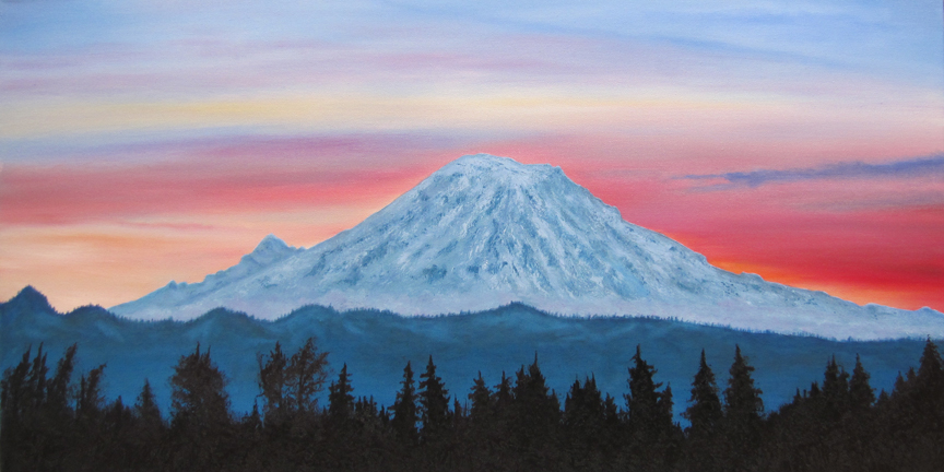 864x432 Mt. Rainier Sunset Original Oil Paintings By Larry Wall - Mount Rainier Painting