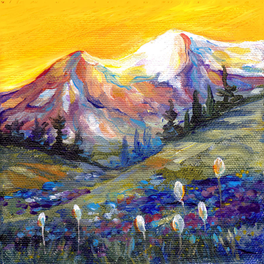 900x900 Mt. Rainier Sunset Painting By Peggy Wilson - Mount Rainier Painting
