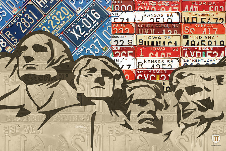 900x600 Mount Rushmore Monument Vintage Recycled License Plate Art Mixed - Mount Rushmore Painting