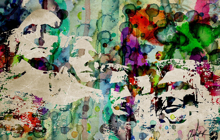 900x575 Mount Rushmore Watercolor Presiden Painting By Robert R Splashy - Mount Rushmore Painting