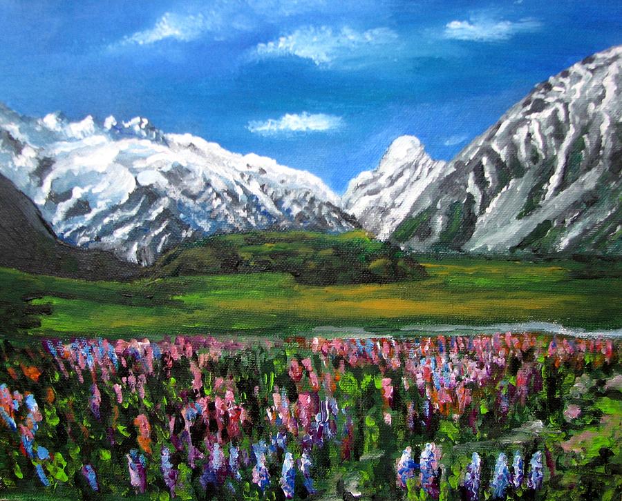 900x726 Mountains Landscape Acrylic Painting Painting By Natalja Picugina - Mountain Acrylic Painting