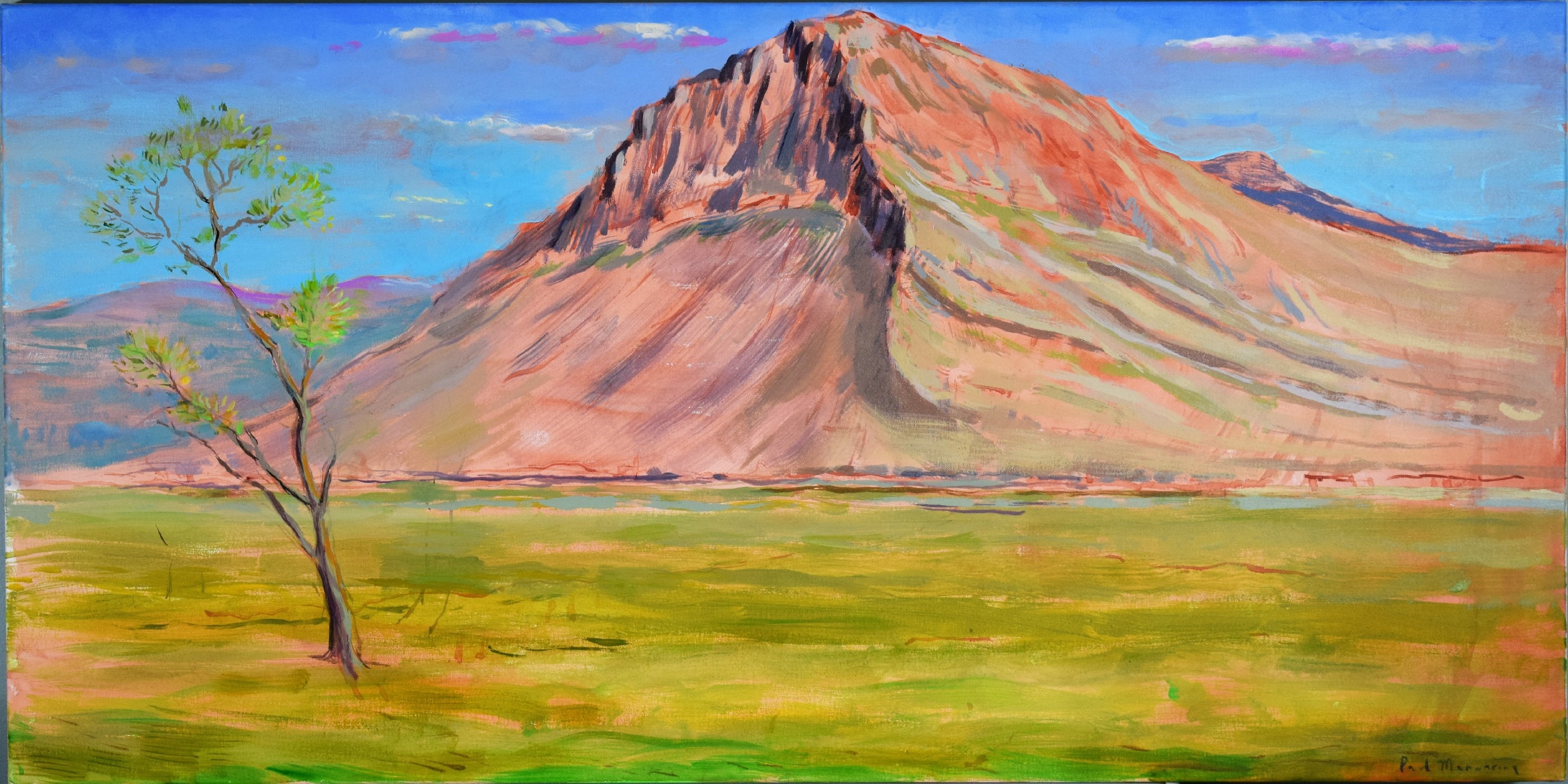 2896x1448 The Mountain And The Tree Acrylic Landscape Painting - Mountain Acrylic Painting