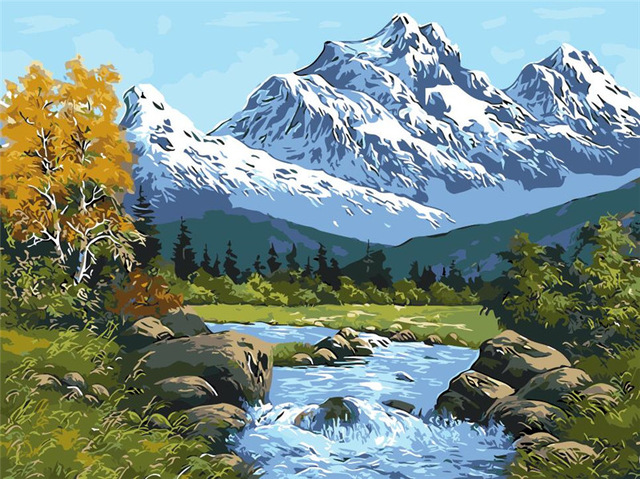 640x479 Lake And Snow Mountain Drawings By Numbers Digital Winter Oil - Mountain And Lake Painting