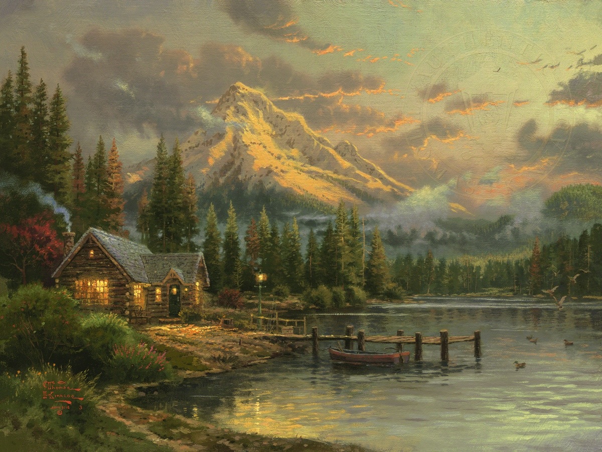 1200x900 Lakeside Hideaway Limited Edition Art The Thomas Kinkade Company - Mountain And Lake Painting