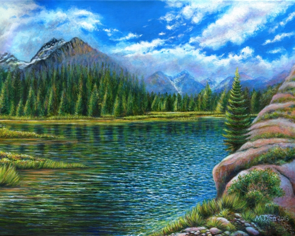 600x480 Landscape Lake And Mountain Painting - Mountain And Lake Painting