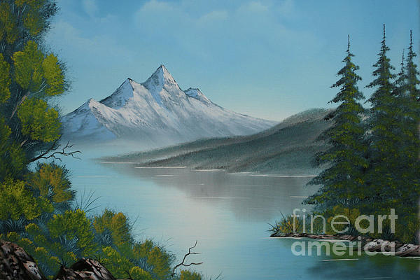 600x400 Mountain Lake Painting A La Bob Ross Greeting Card For Sale By - Mountain And Lake Painting