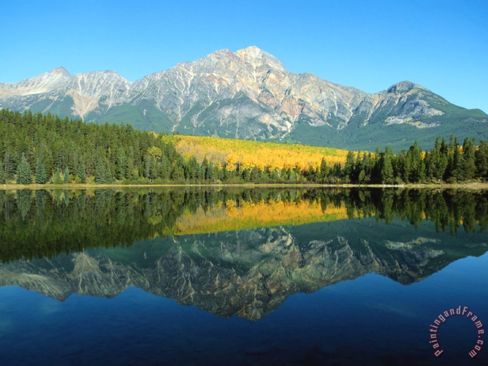 960x720 Raymond Gehman Trees And Mountains Reflected In A Still Lake - Mountain And Lake Painting