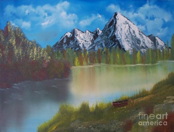 600x456 Bob Ross Mountain Lake 0 Painting - Mountain And Lake Painting