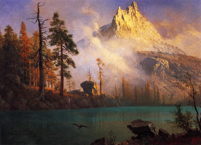 700x505 Bierstadt Oil Painting - Mountain And Lake Painting