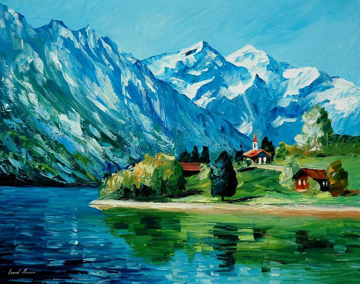 1206x954 Icy Mountain Palette Knife Oil Painting On Canvas By Leonid - Mountain Canvas Painting