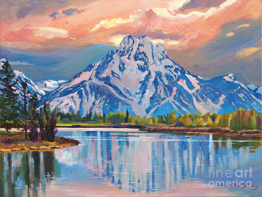 900x676 Majestic Blue Mountain Reflections Painting By David Lloyd Glover - Mountain Canvas Painting