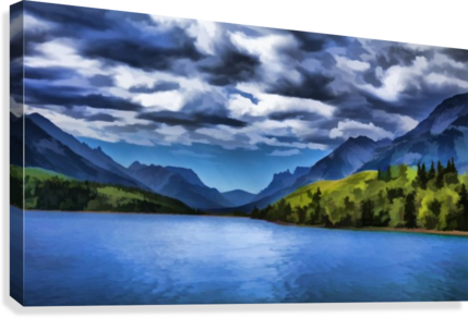429x292 Painting Of A Lake And Mountains In Waterton Lakes National Park - Mountain Canvas Painting