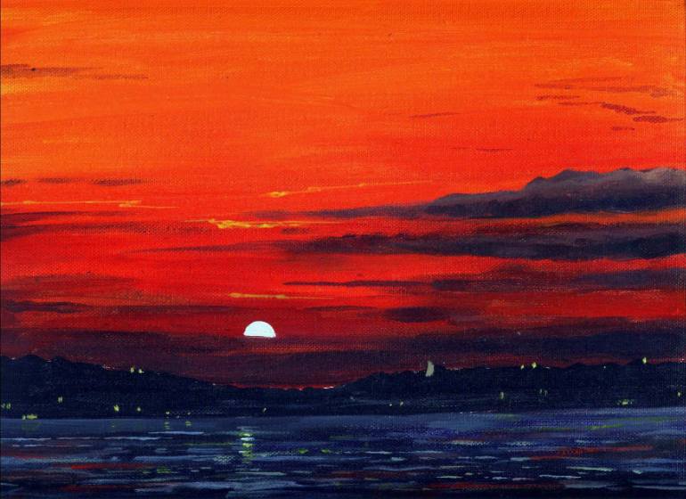 770x560 Saatchi Art Sunset On Mountain River Acrylic On Canvas Painting - Mountain Canvas Painting