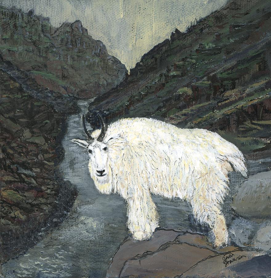 880x900 Idaho Mountain Goat Painting By Sara Stevenson - Mountain Goat Painting