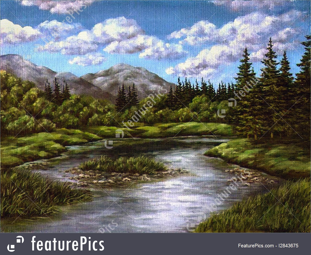 1300x1066 Illustration Of Mountain Lake - Mountain Lake Painting