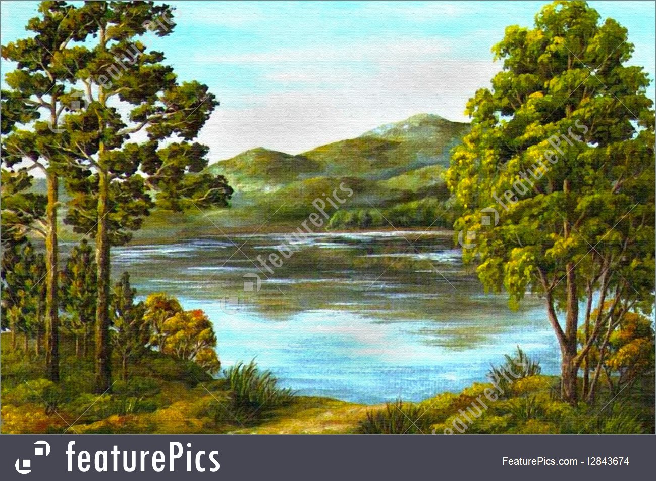 1300x952 Mountain Lake Illustration - Mountain Lake Painting