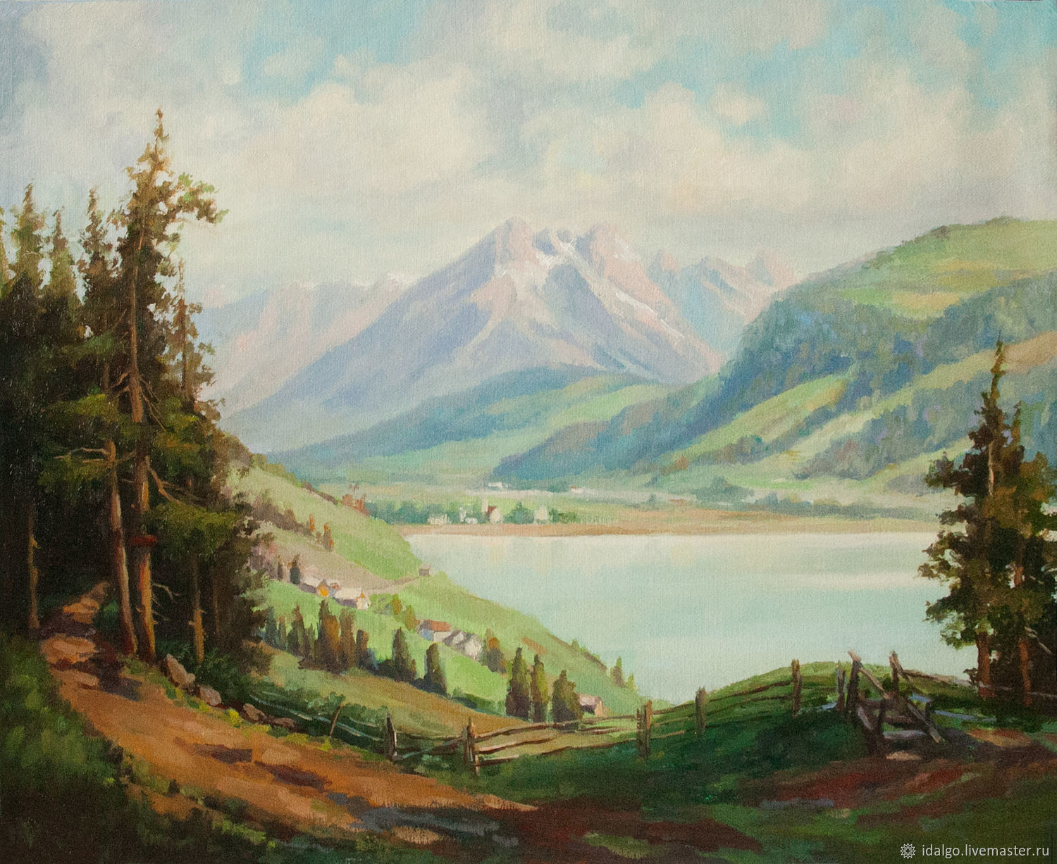 1500x1227 Oil Painting Mountain Lake ,landscape, By Karl Flieher Shop - Mountain Lake Painting