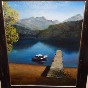 299x300 Decell Original Acrylic On Canvas Mountain Lake Landscape Painting - Mountain Lake Painting