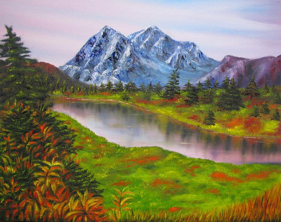 900x710 Fall In Mountains Landscape Oil Painting Painting By Natalja Picugina - Mountain Landscape Painting