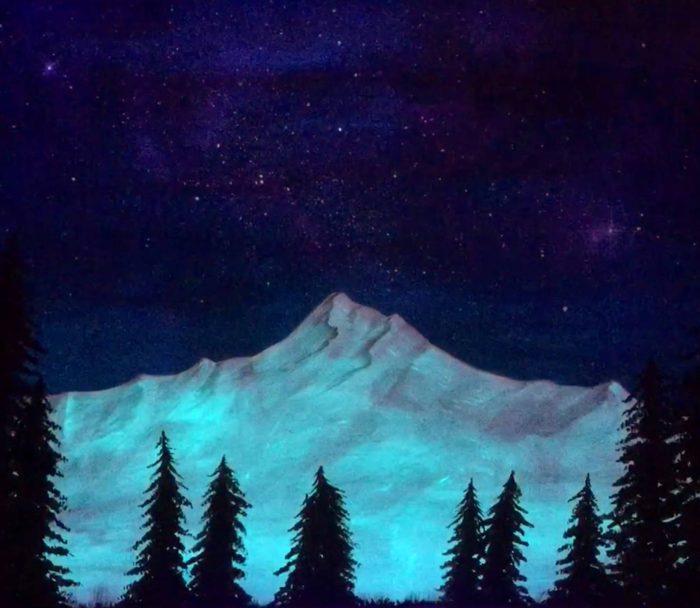 1434x1244 Snowy Mountain Night Painting Glow In The Dark Art Blacklight - Mountain Night Painting